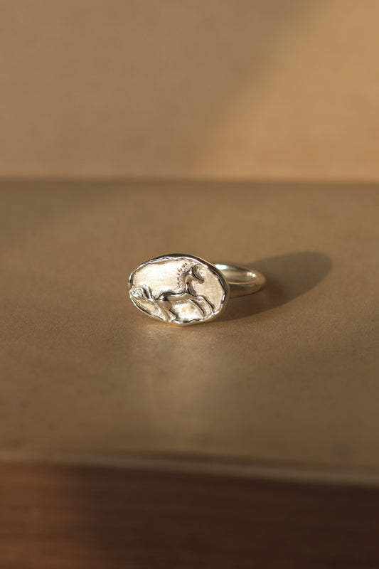 Horse Signet Ring In Silver